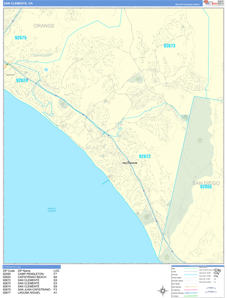 San Clemente Wall Map